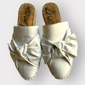 Sam Edelman Size 6.5 White Lynda Bow Espadrille Slides